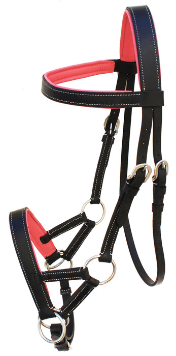 Horse Western Brown Leather Training Tack Bitless Sidepull Bridle Reins 7711