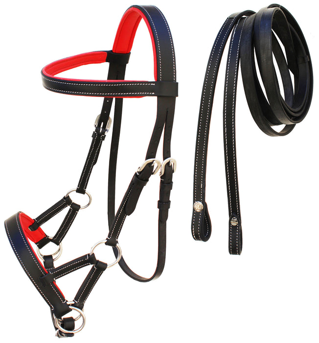 Horse Western Brown Leather Training Tack Bitless Sidepull Bridle Reins 7711