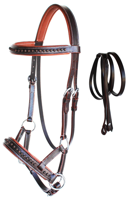 Horse Western Leather Bitless Sidepull Bridle Reins 7712