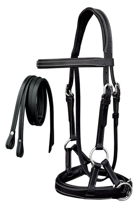 Western English Leather Bitless Sidepull Bridle Reins 7713