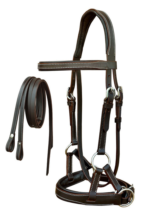 Western English Leather Bitless Sidepull Bridle Reins 7713