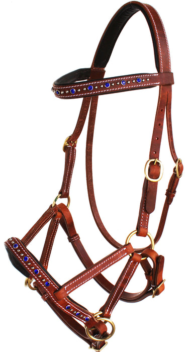 Horse Western Leather Beaded Bitless Sidepull Bridle Reins 77RS06RB-F