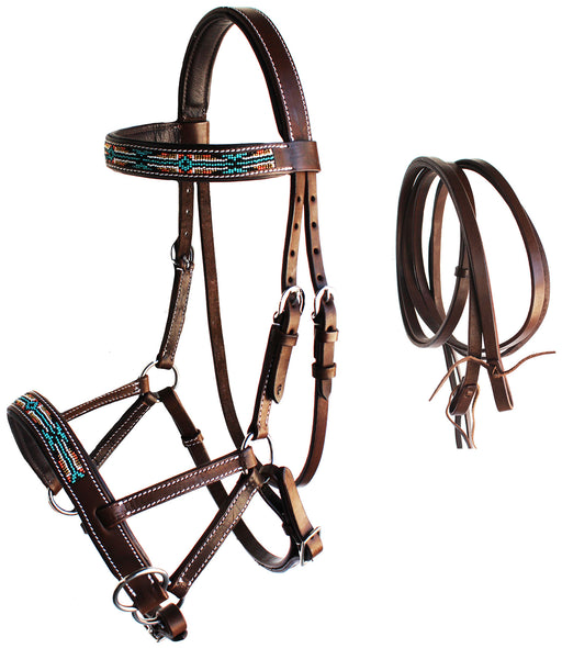 Horse Western English Leather Bitless Sidepull Bridle w/ Split Reins 77RS10