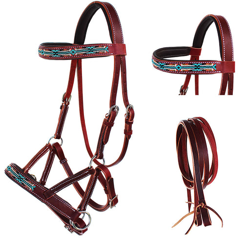 Horse Western English Leather Bitless Sidepull Bridle w/ Split Reins 77RS10