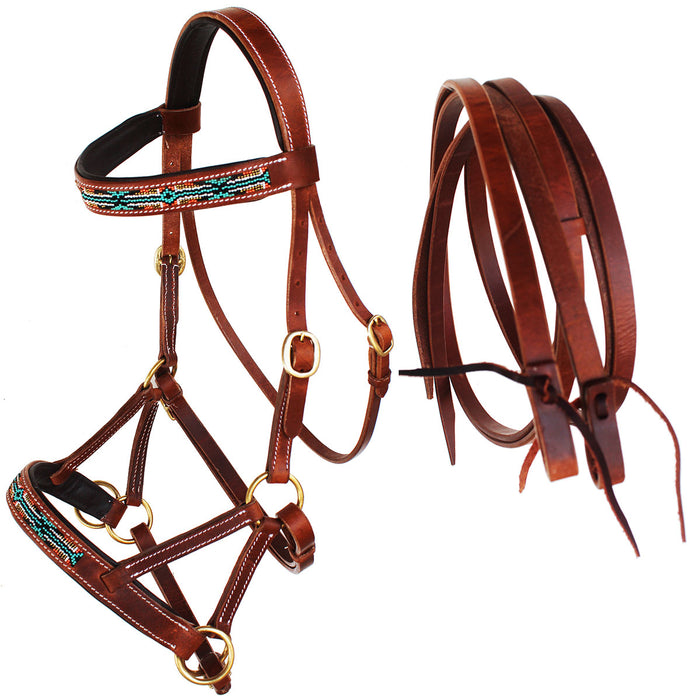 Horse Western English Leather Bitless Sidepull Bridle w/ Split Reins 77RS10