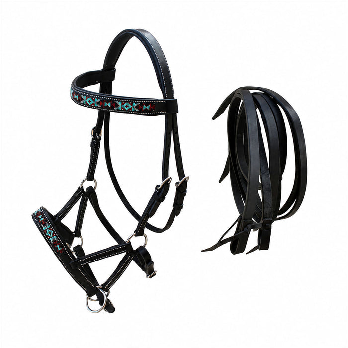 English Western Horse Leather Bitless Sidepull Bridle w/ Split Reins 77RS12