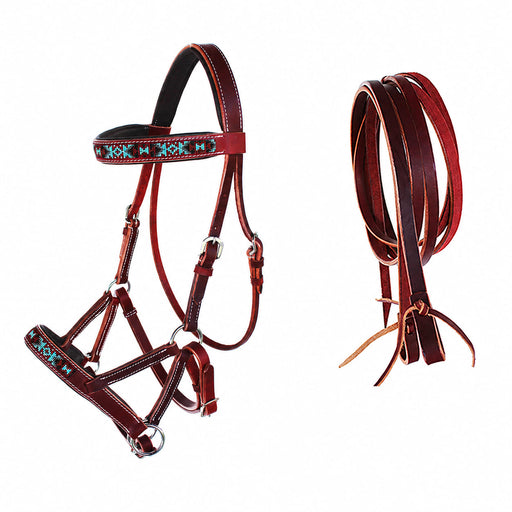 English Western Horse Leather Bitless Sidepull Bridle w/ Split Reins 77RS12