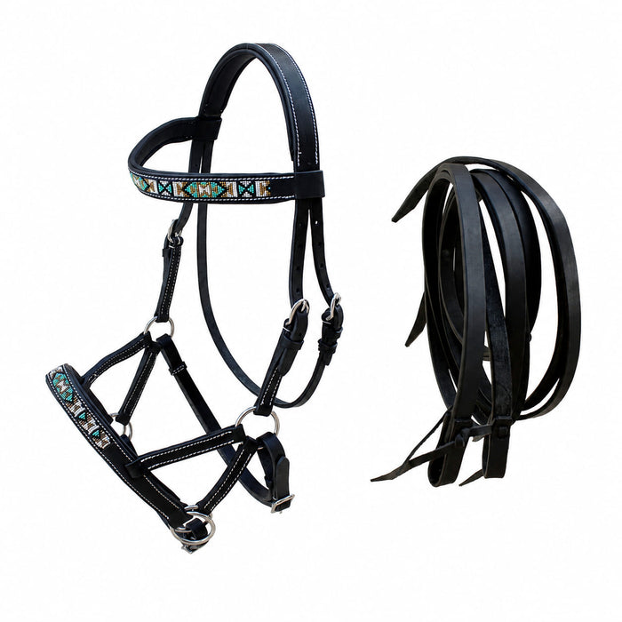 Horse Western English Leather Bitless Sidepull Bridle w/ Split Reins 77RS13