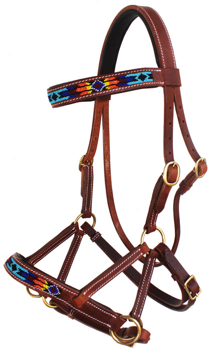 Horse Western English Leather Beaded Bitless Sidepull Bridle Reins 77RS16TN-F