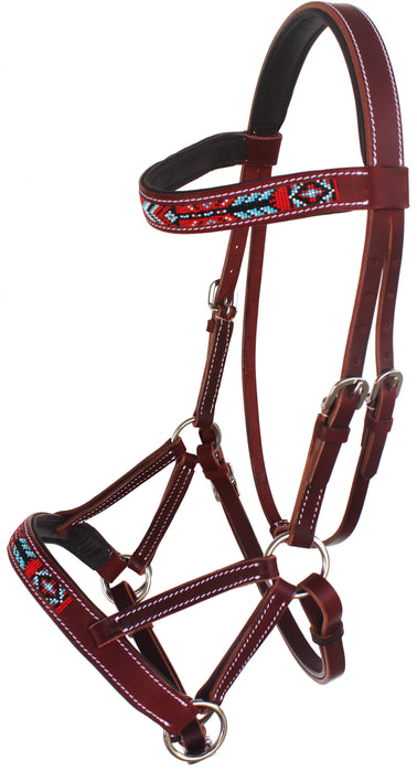 Horse Western English Leather Beaded Bitless Sidepull Bridle Reins 77RS17MG-F