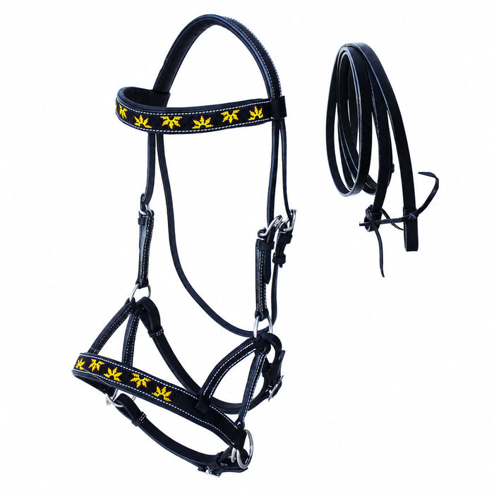 Horse Western Leather Beaded Bitless Sidepull Bridle Reins Sun Flower 77RS24