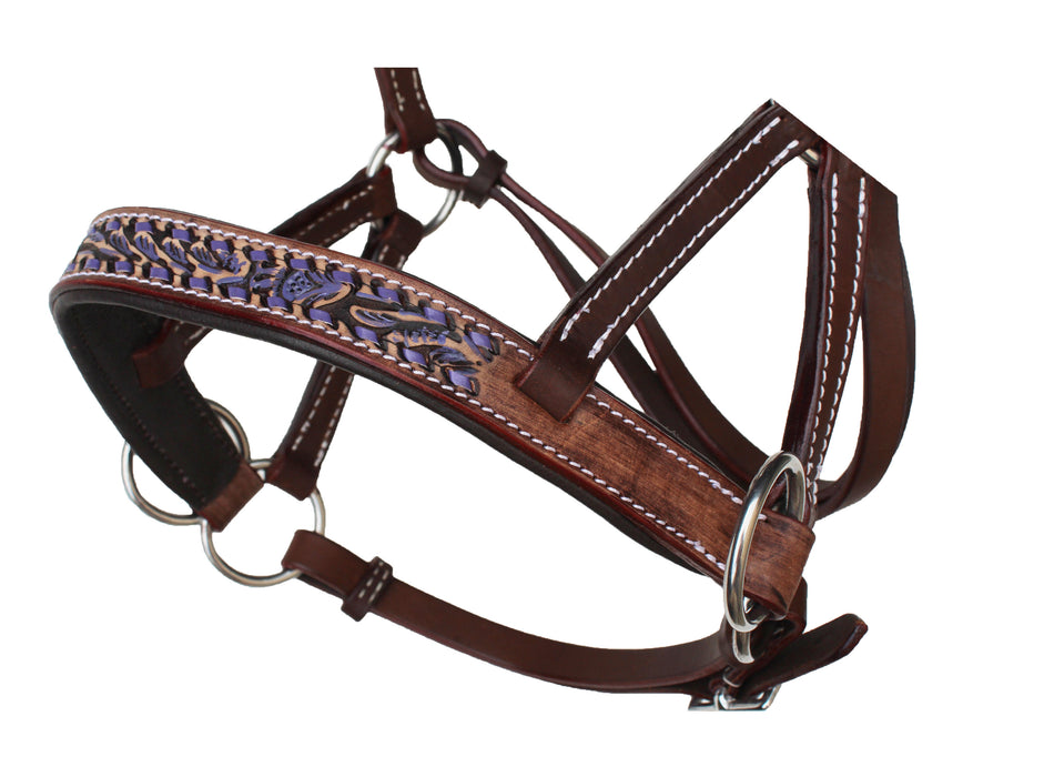 Horse Western Leather Bitless Sidepull Bridle Split Reins 77RS25