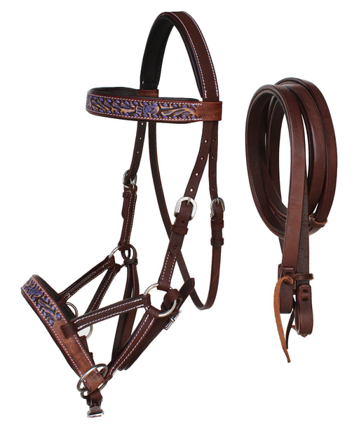 Horse Western Leather Bitless Sidepull Bridle Split Reins 77RS25