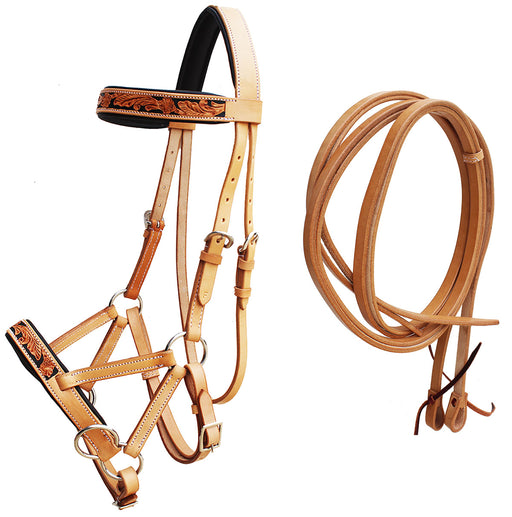 Horse Western English Leather Bitless Sidepull Bridle w/ Split Reins 77RS26