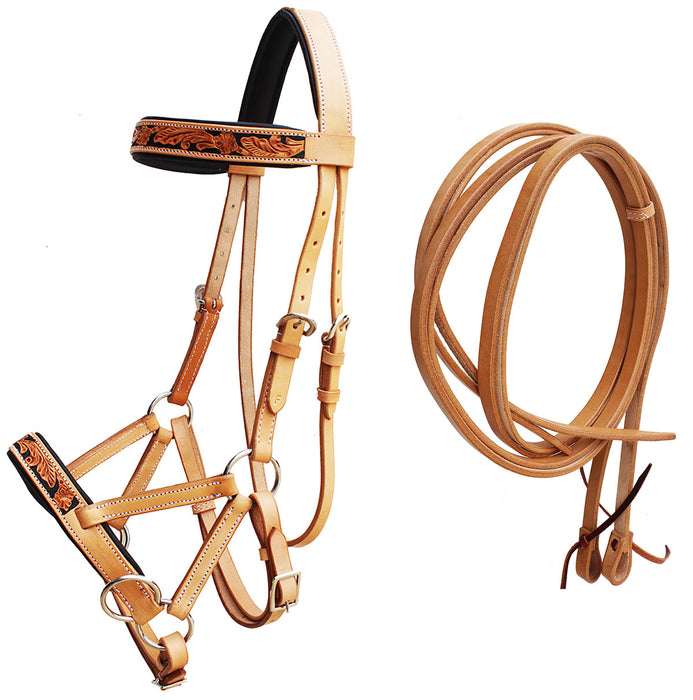 Horse Western English Leather Bitless Sidepull Bridle w/ Split Reins 77RS26