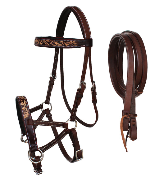 Horse Western Leather Bitless Sidepull Bridle Split Reins 77RS29BR