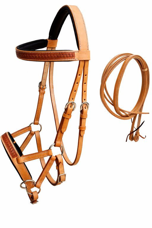 Horse Western English Leather Bitless Sidepull Bridle w/ Split Reins 77RS30