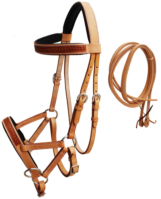 Horse Western English Leather Bitless Sidepull Bridle w/ Split Reins 77RS30