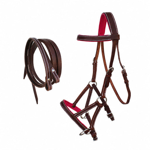 Horse Western Leather Pink Padded Bitless Sidepull Bridle w/ Reins 77RS32