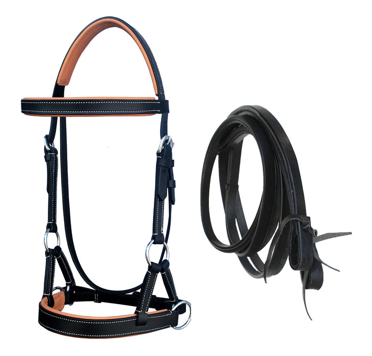 Horse Western Leather Padded Bitless Sidepull Bridle Reins 77RS33