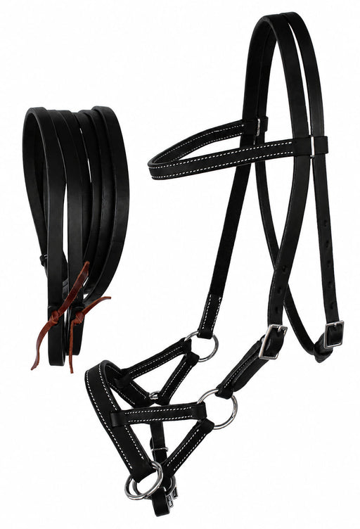 Challenger USA Horse Western Leather Tack Bitless Sidepull Bridle Rein Cob 77RT03BK-C