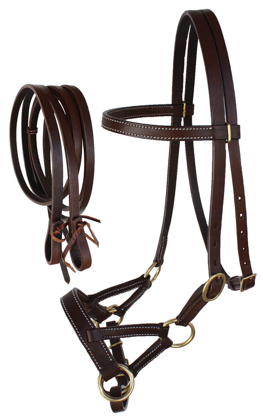 Challenger USA Horse Western Leather Tack Bitless Sidepull Bridle Rein BRN 77RT03BR-C