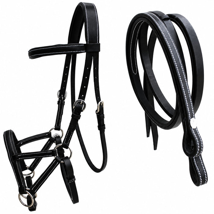 Horse Western Horse Western English Tack Black Leather Bitless Sidepull Bridle Reins 77RT05