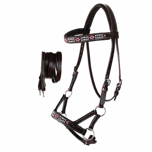Horse Western  Leather Tack  Bitless Sidepull Bridle w/ Reins Brown 77RT09BR-F