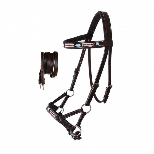 Horse Western  Leather Tack  Bitless Sidepull Bridle w/ Reins Brown 77RT11BR-F