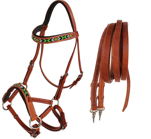 Horse Western Padded Leather Beaded Bitless Sidepull Bridle 77RT21TN-F