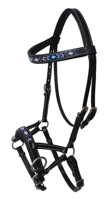 Horse Western Leather Bitless Sidepull Beaded Bridle Reins 77RT25