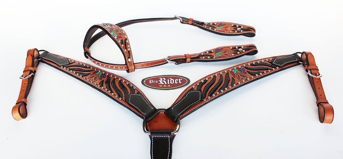 Horse Saddle Tack Rodeo Bridle Western Leather Headstall Breast Collar 78112A