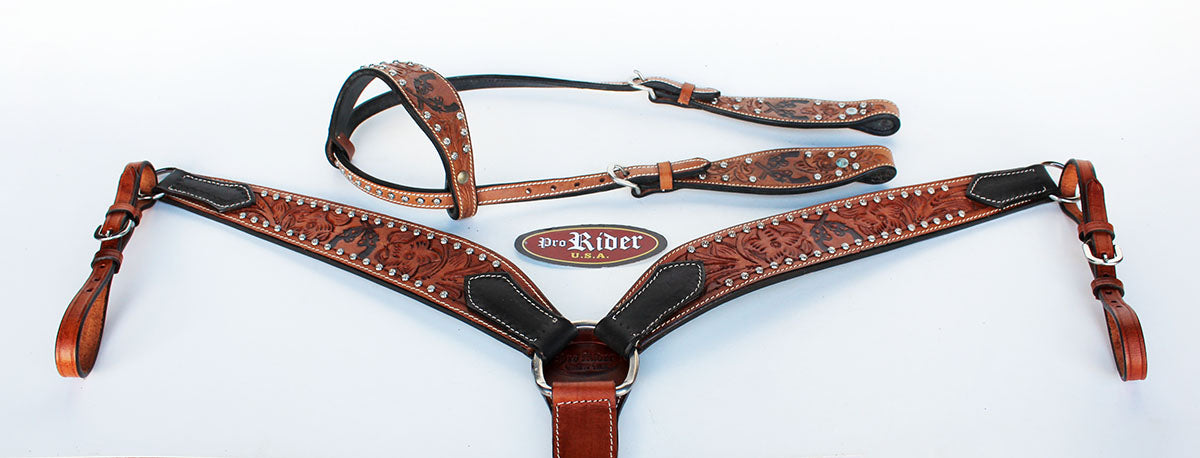 Horse Saddle Tack Bridle Western Leather Headstall BreastCollar 78128A