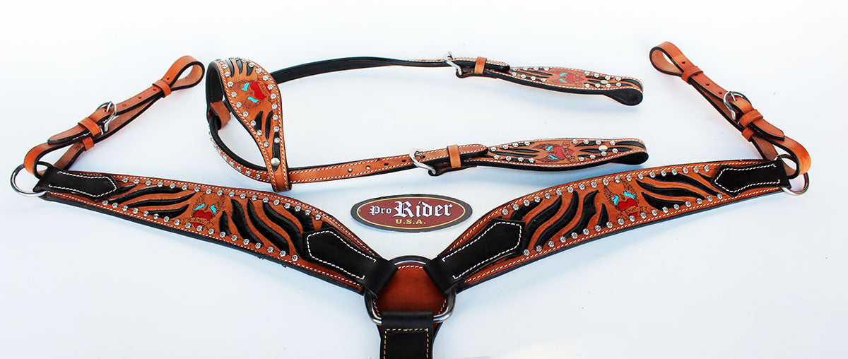 Horse Saddle Tack Bridle Western Leather Headstall BreastCollar 78129A