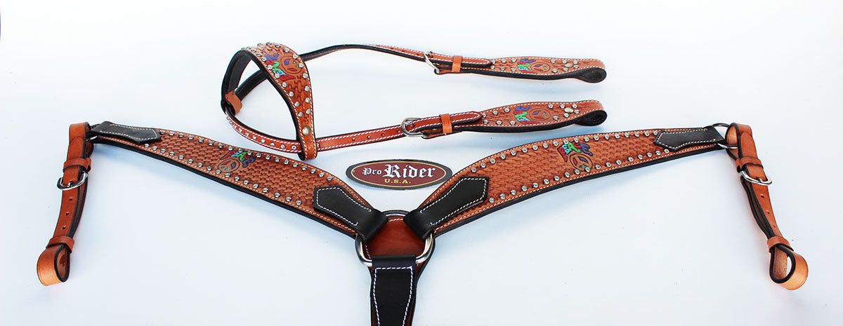 Horse Saddle Tack Bridle Western Leather Headstall BreastCollar 78130A