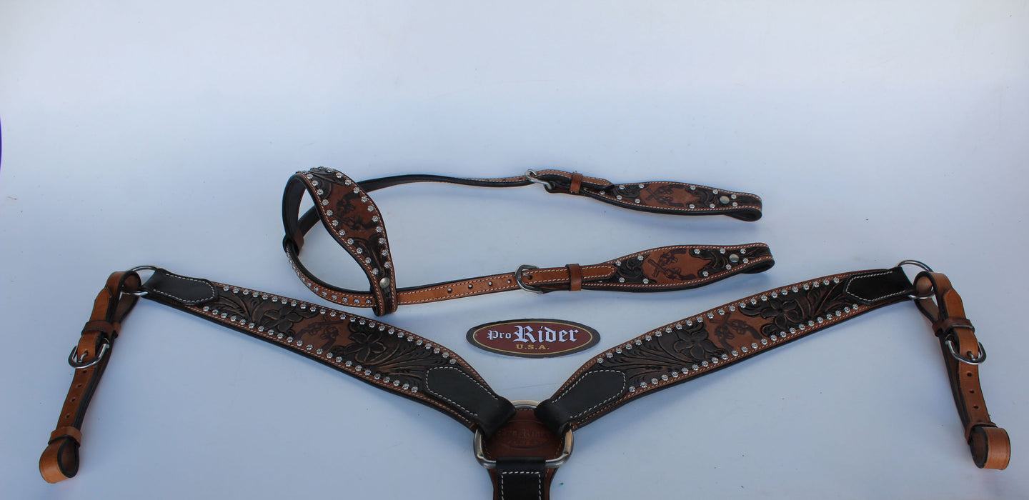 Horse Saddle Tack Bridle Western Leather Headstall BreastCollar 78131A