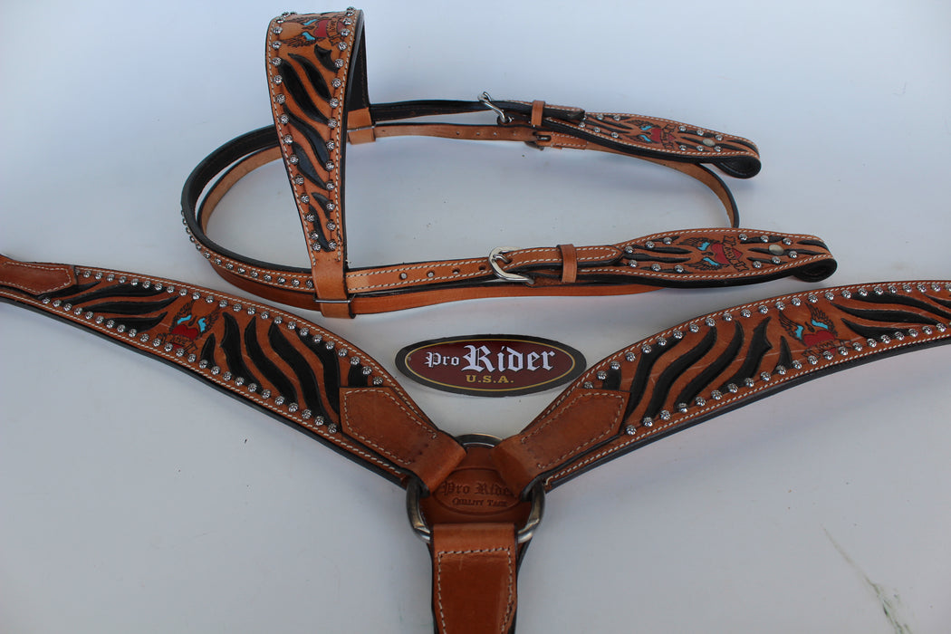 Horse Saddle Tack Bridle Western Leather Headstall BreastCollar 78150B