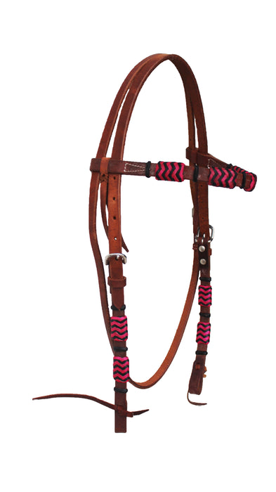 Horse Horse Western Show Tack Leather Bridle Pink Rawhide Browband Headstall 78200HB1