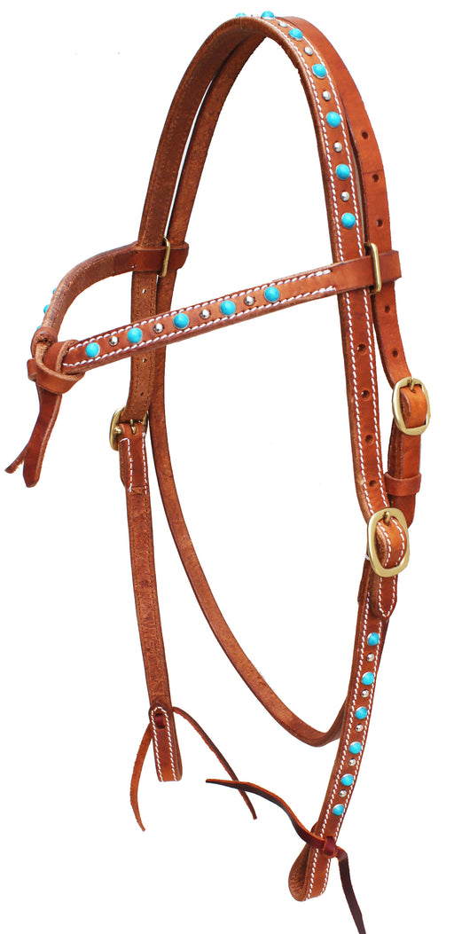 Horse Western Turquoise Stone Horse Challenger Tack Knotted Browband Bridle 78204TR