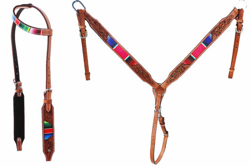 Horse Horse Western Serape Tooled One Ear Bridle & Breast Collar Tack Set 78210A