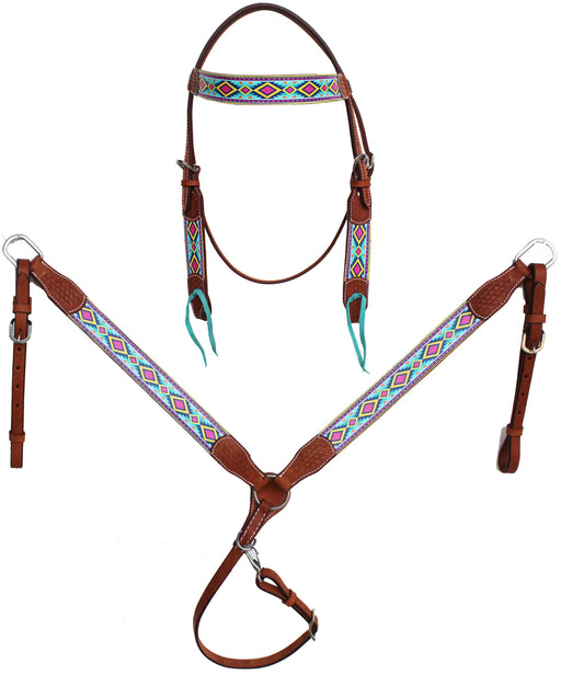 Horse Horse Western Turquoise Aztec Browband Bridle & Breast Collar Tack Set 78211B