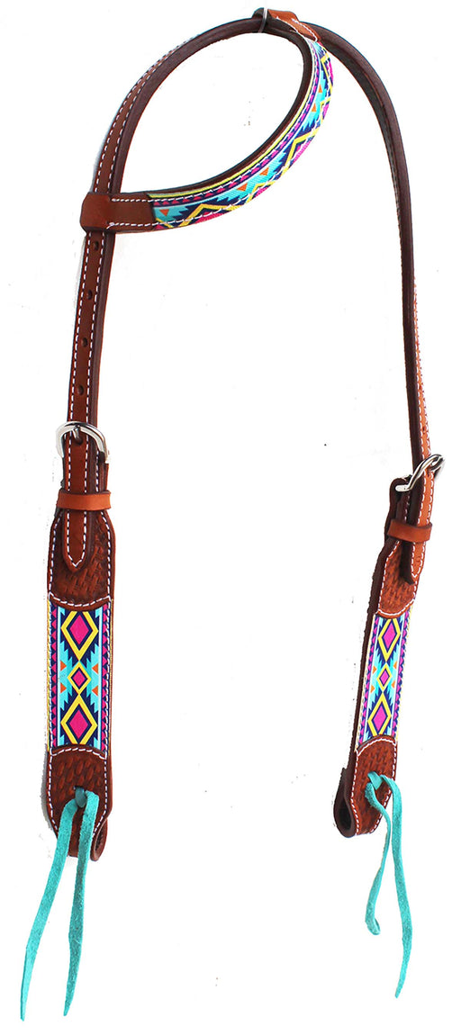 Horse Horse Western Tack Turquoise Aztec Leather One Ear Headstall Show Bridle 78211HA