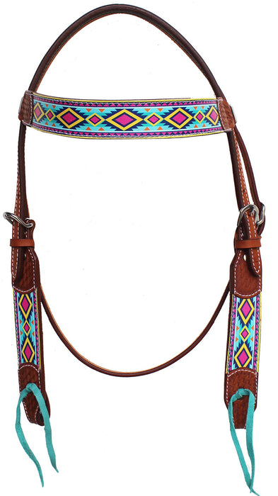 Horse Horse Western Tack Turquoise Aztec Leather Browband Headstall Show Bridle 78211HB