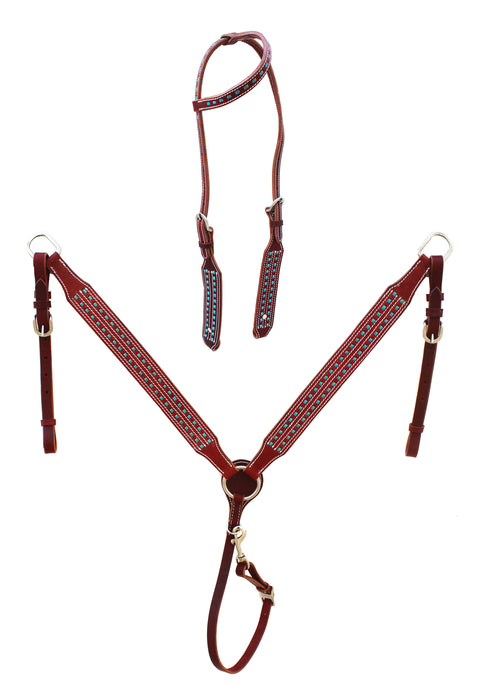 Horse Harness Leather Western Turquoise Buckstitch Headstall Bridle 78AD08