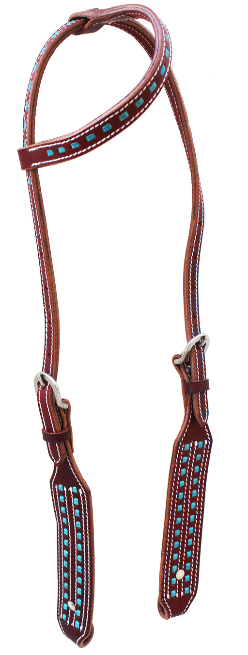 Horse Harness Leather Western Turquoise Buckstitch One Ear Headstall Bridle 78AD08HS