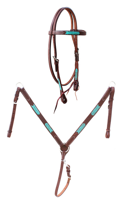 Horse Western Turquoise Laced Bridle & Breast Collar Tack Set 78AD09set