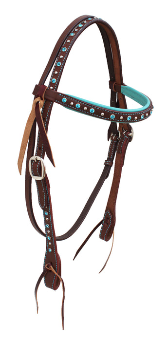 Horse Western Tack Turquoise Padded Leather Bridle Rhinestones 78AD12HB