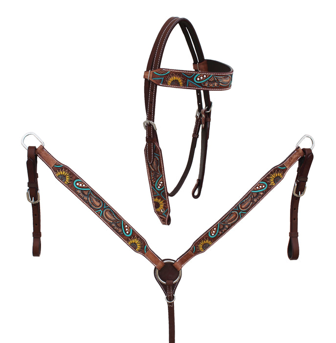 Horse Western Tack Sunflower Bridle Breast Collar Set 78AD14