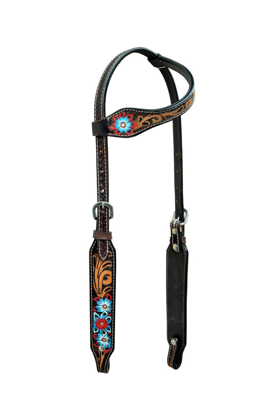 Horse Horse Western Tack Floral Tooled Leather One Ear Headstall Show Bridle 78AD17HA