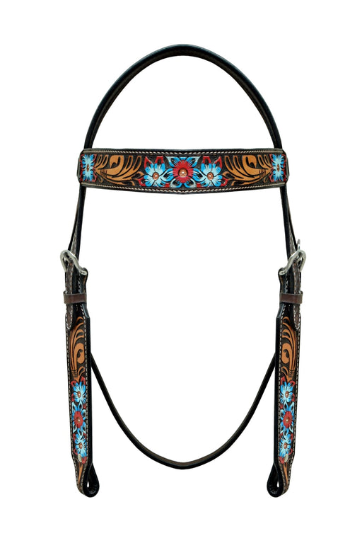 Horse Western Tack Floral Tooled Leather Browband Headstall Show Bridle 78AD17HB